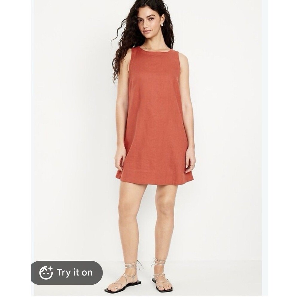 Old Navy Women’s Sleeveless Linen-blend Mini Shift Dress Brick Color XL Neutral